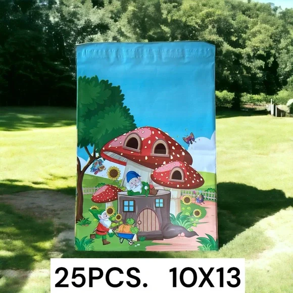 25 10X13 Poly Mailers Gnome Mushroom House, Shipping Envelopes PRICE IS FIRM - Picture 6 of 6